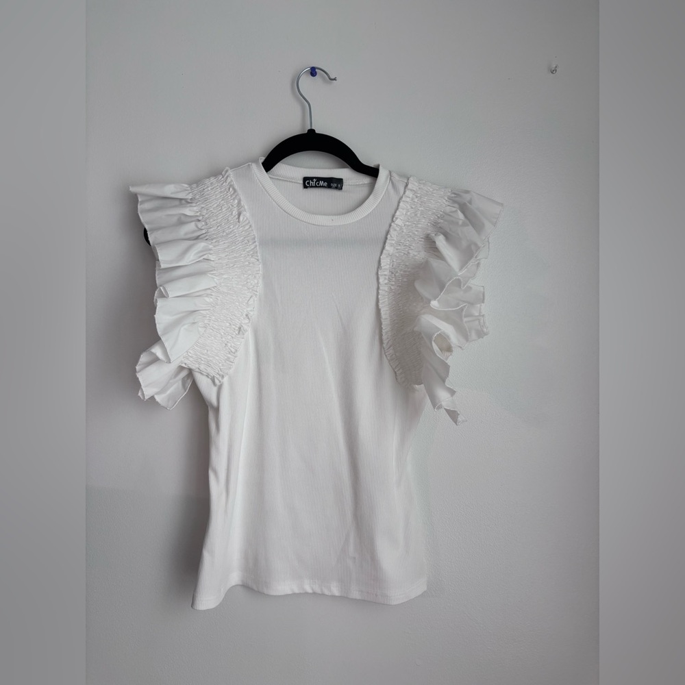 ChicMe white t shirt with ruffle sleeve S